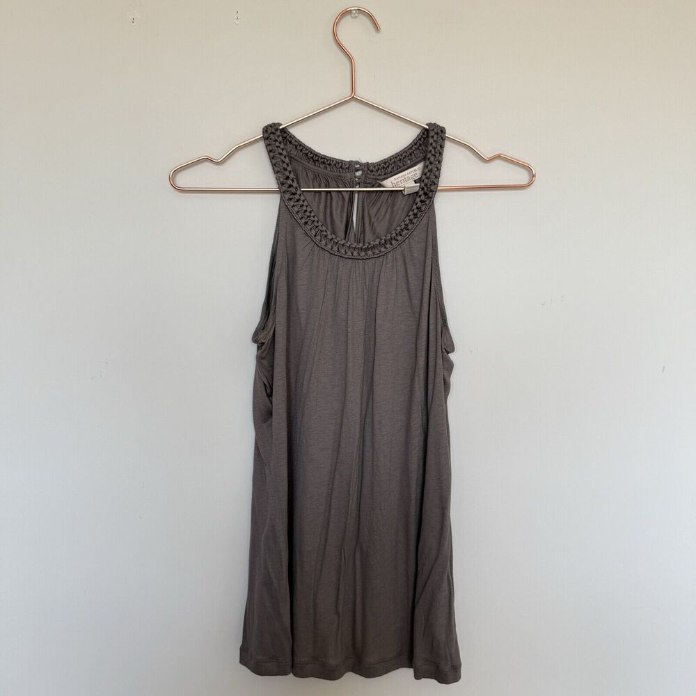 Banana Republic Heritage Collection Womens Top XS Gray Braided Neckline Coastal